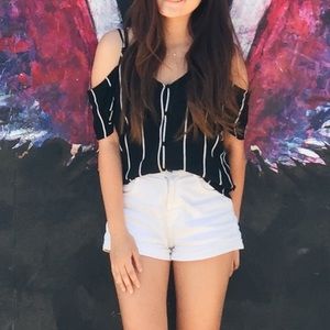 Kendall & Kylie Black and White Striped Shirt